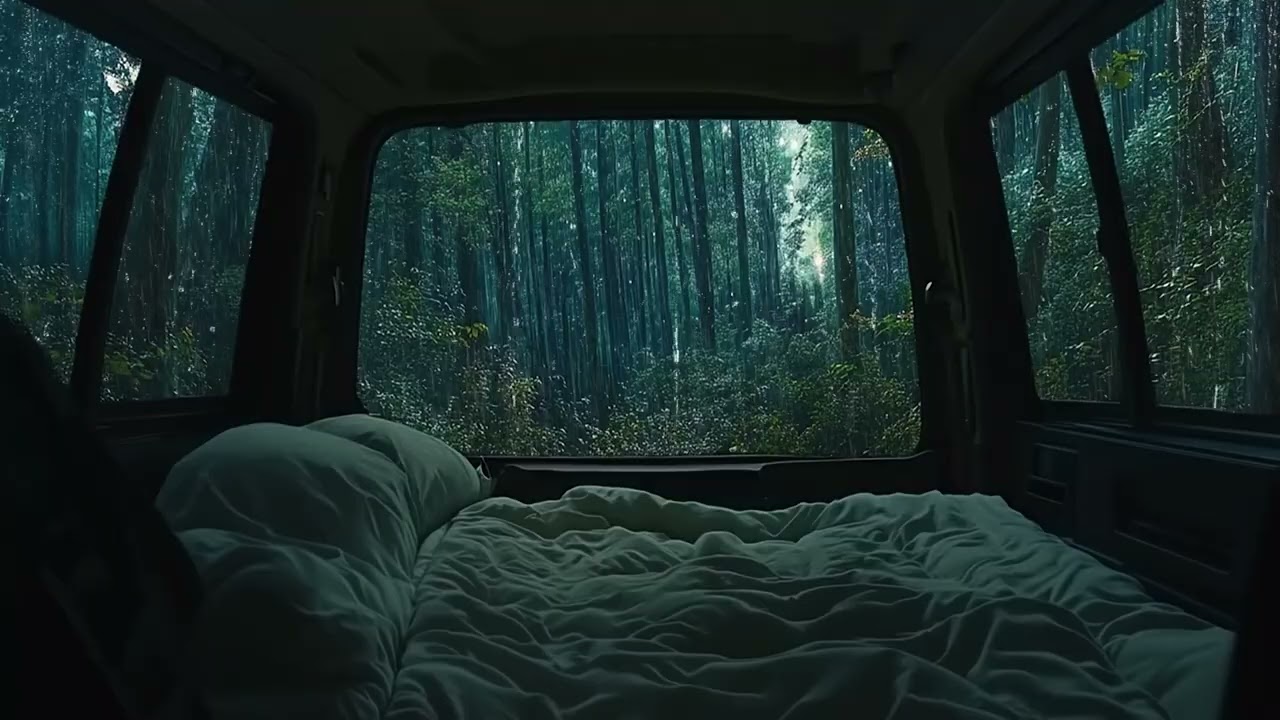 3 Hours⚡️Warm Camper Night With Rain In The Woods For Stress-Free Deep Sleep