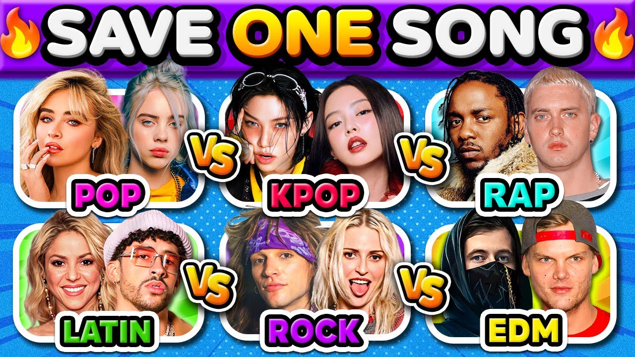 POP vs RAP vs KPOP vs LATIN vs ROCK vs EDM: Save One Song 🎶 Music Quiz