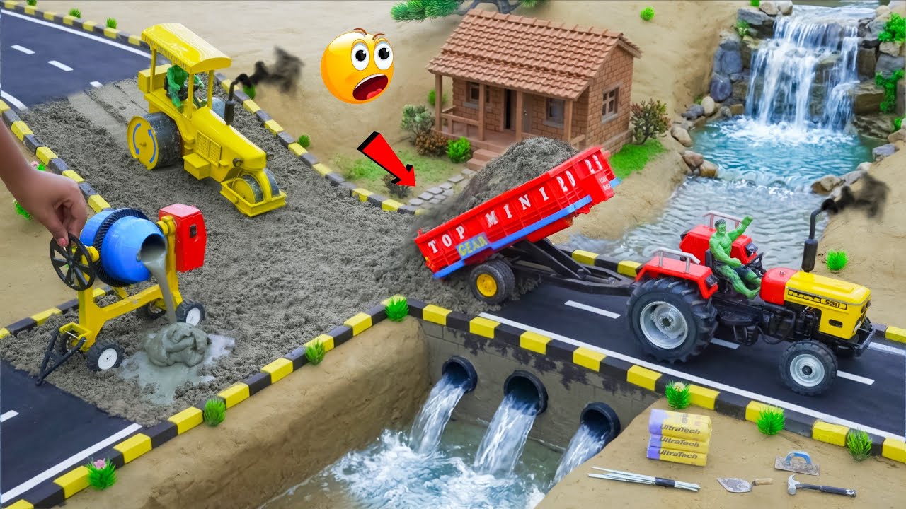 DIY Mini Tractor, Concrete Mixer & Road Roller Build Concrete Road | Science Project | @topminigear