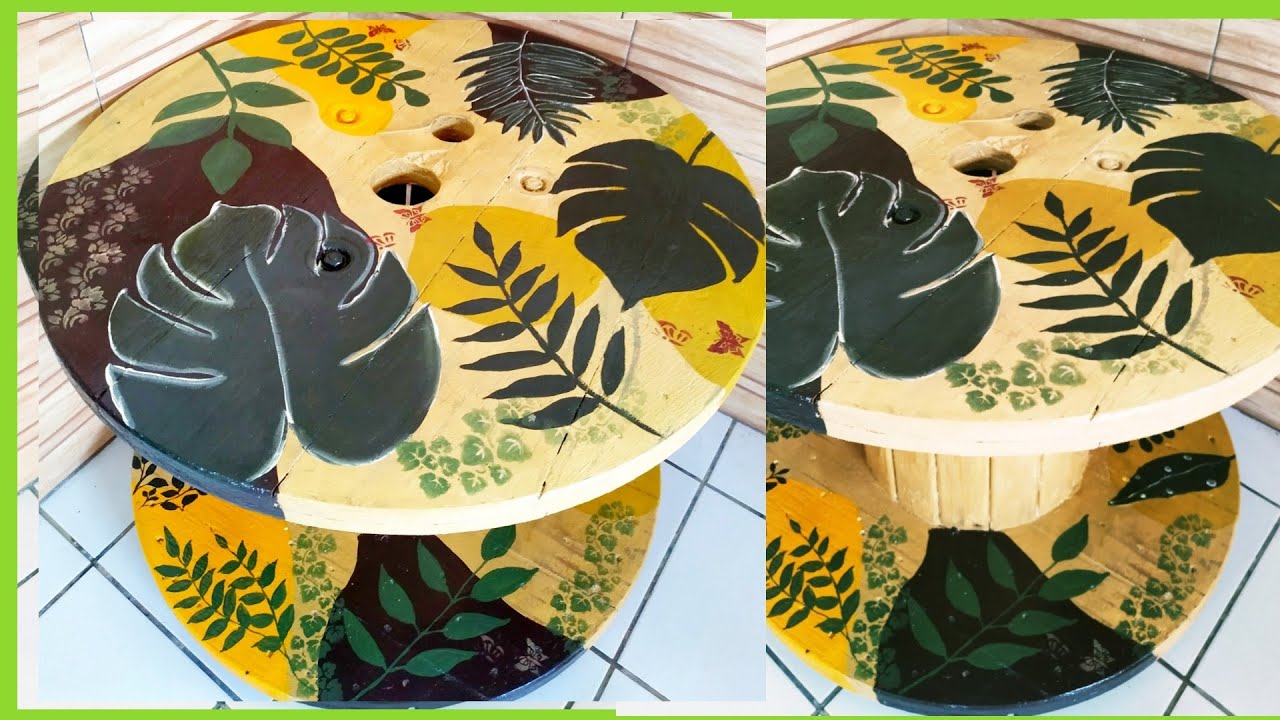 PINTURA ORGÂNICA EM CARRETEL DE MADEIRA