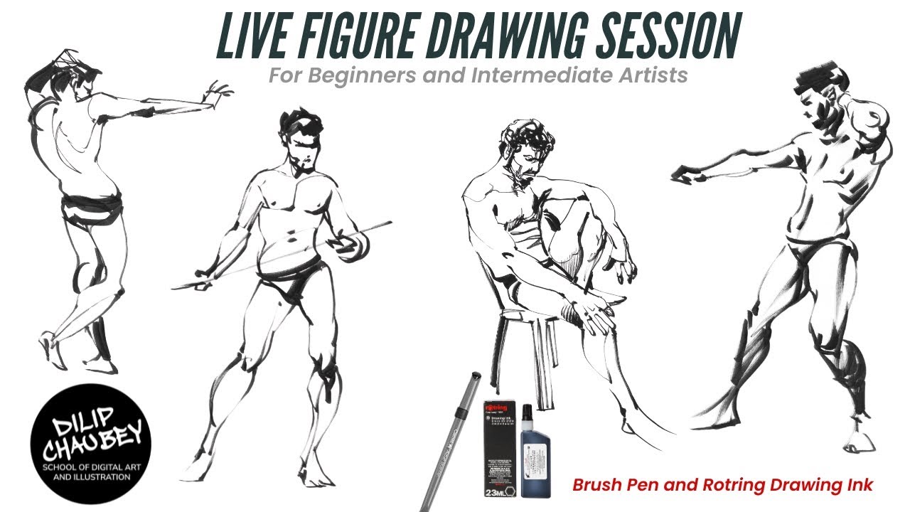 Mastering Anatomy with Live Figure Drawing | Ink & Brush Pen Study | Dilip Chaubey School of Arts