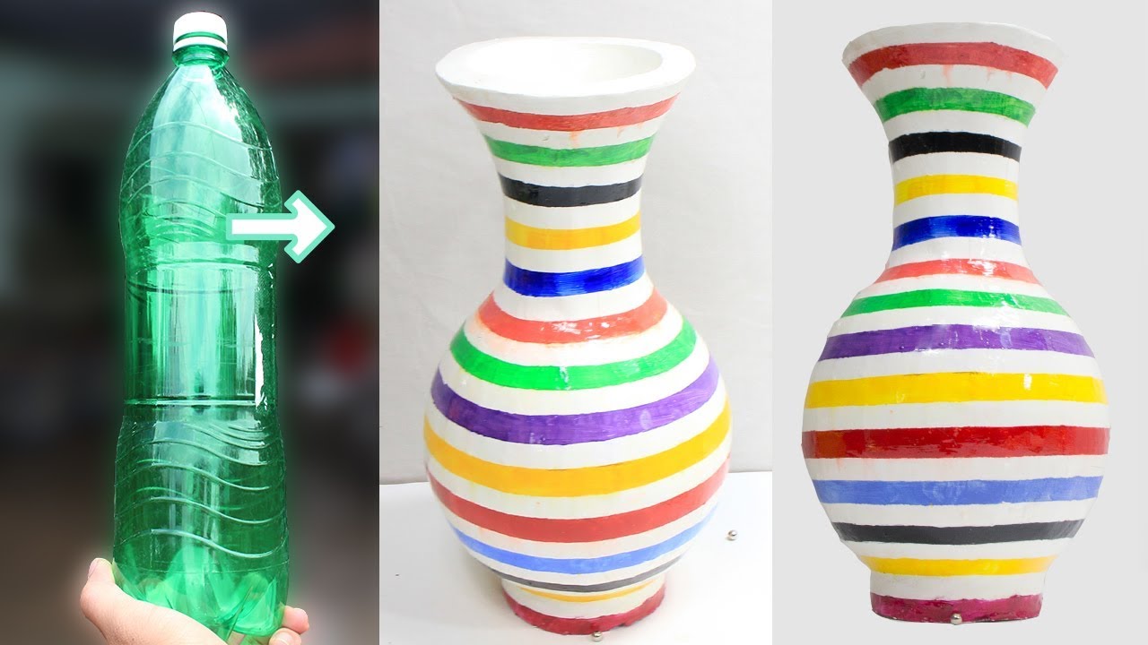 How to make flower vase with plastic bottle | Home decorating ideas