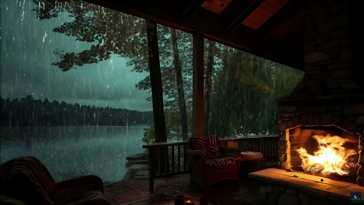 Rainy Night in a Cozy Cabin with Fireplace 🔥🌧️ | Sleep & Relax ASMR