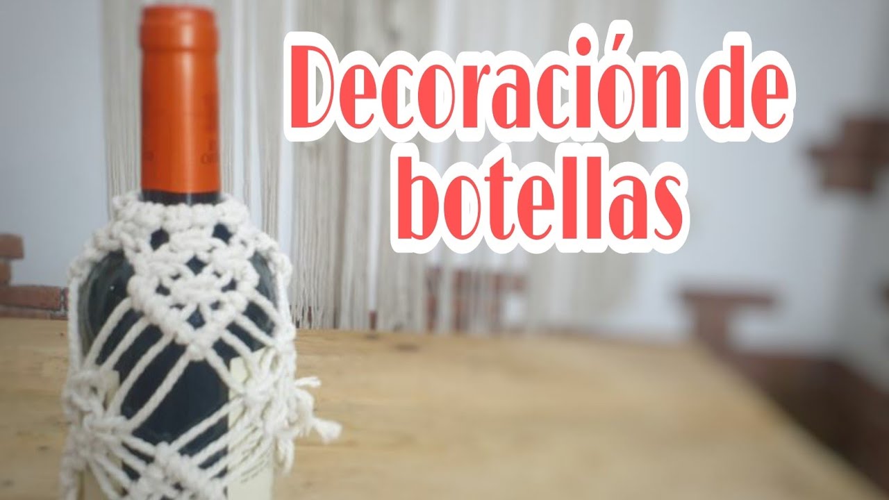 Decoración de botella con macramé