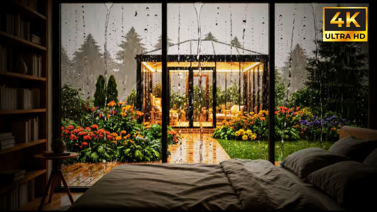 Best Cozy Bedroom Rain Sounds 🌿 Relaxing Garden View for Sleep, Study & Deep Focus 4K Ambience