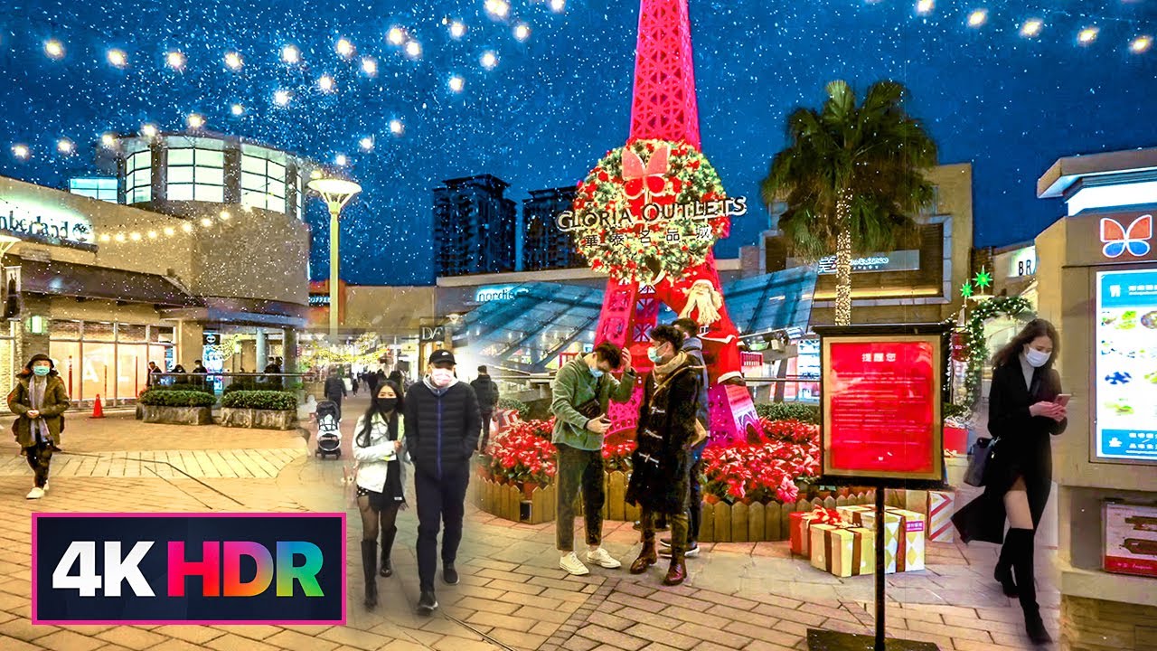 【4K HDR】Taoyuan Evening Walk│華泰名品城 GLORIA OUTLETS│Christmas Lights