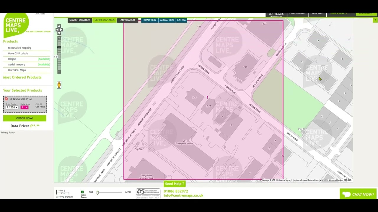 Northern Ireland: Define a Map Area at 1:1250 Scale | CentremapsLive Interface Walkthrough