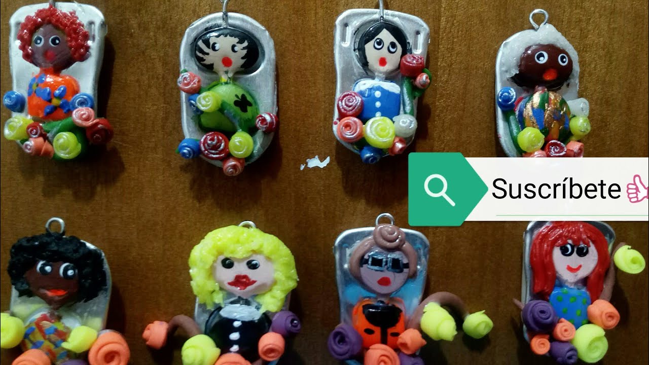 Como reciclar anillas de latas de refresco con porcelana fria. Muñequitas miniatura masa moldeable