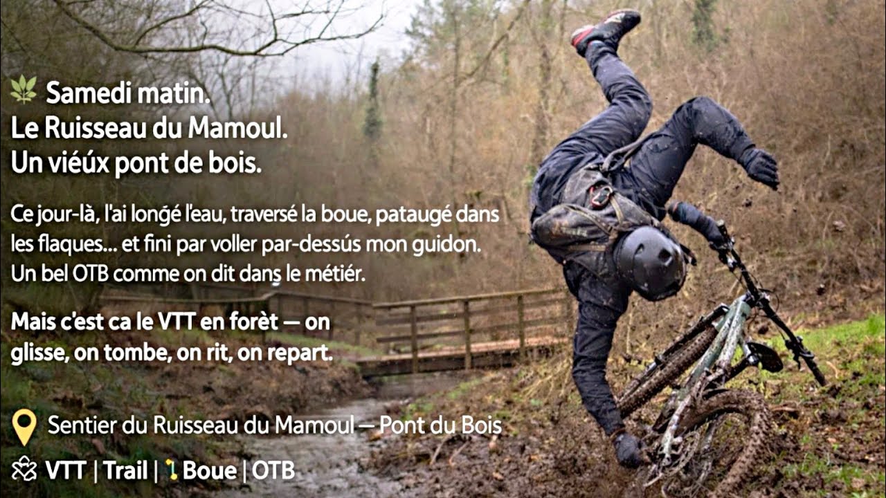🇫🇷  Un bel OTB patauger dans l'eau, la boue, les flaques… et fini par voler par-dessus mon guidon 🚴😅