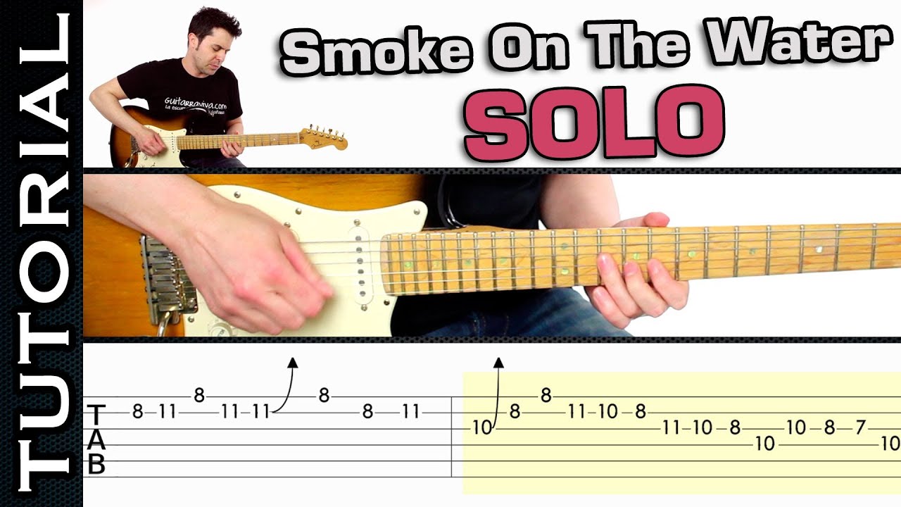 Como tocar guitarra eléctrica SOLO de SMOKE ON THE WATER  de  DEEP Purple paso a paso guitar solo