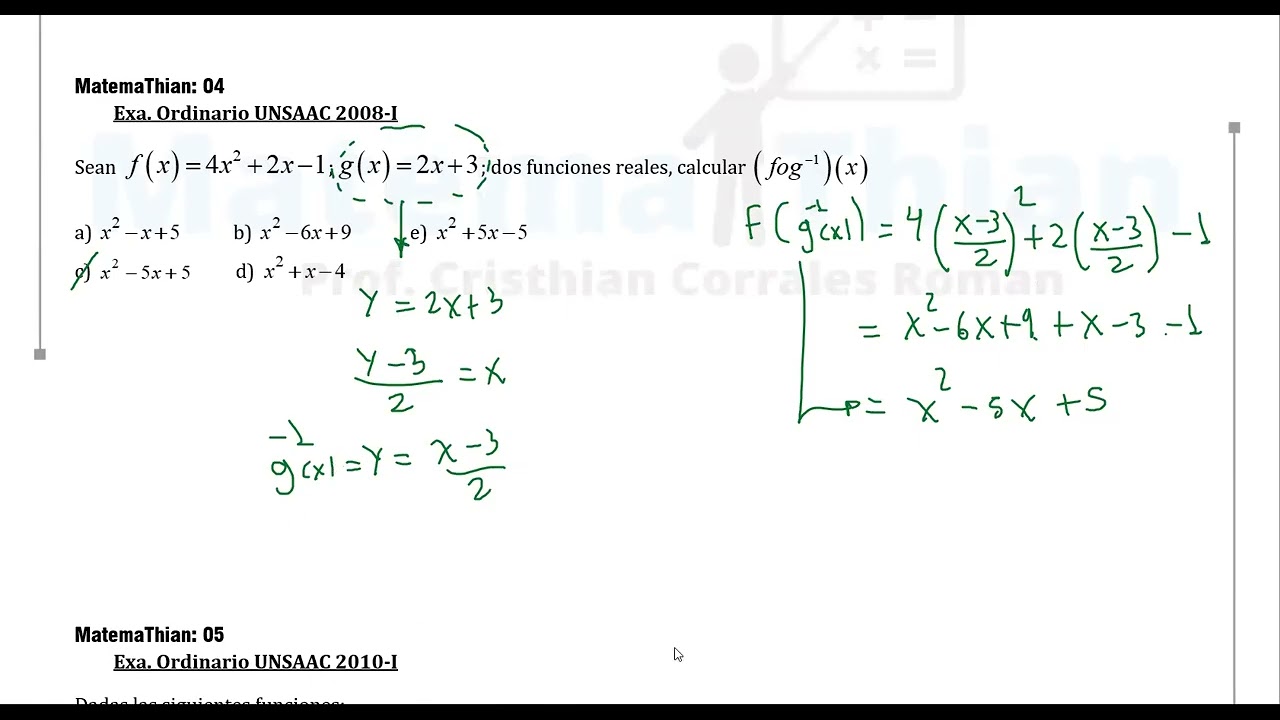 OPERACIONES CON FUNCIONES PARTE 2 - ÁLGEBRA. UNSAAC-CEPRU