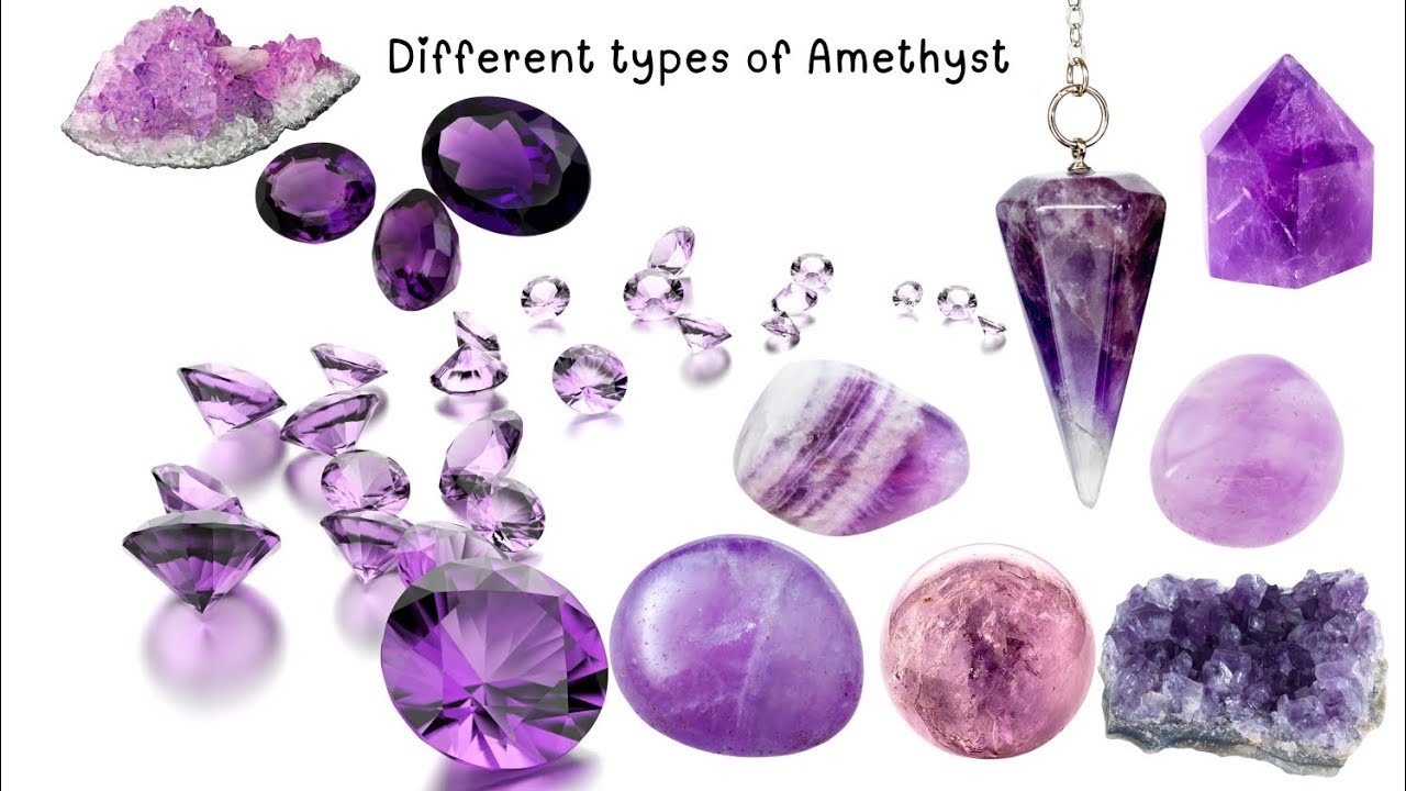 64. Different types of amethyst crystals purple quartz