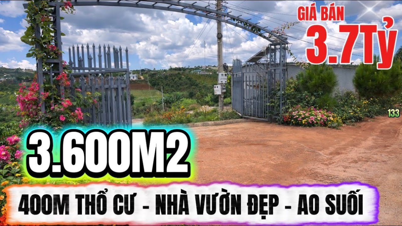 🔴 3600m² đất trung tâm – nhà đẹp, vườn trái, ao suối – 400m thổ cư – chỉ 3.7 tỷ