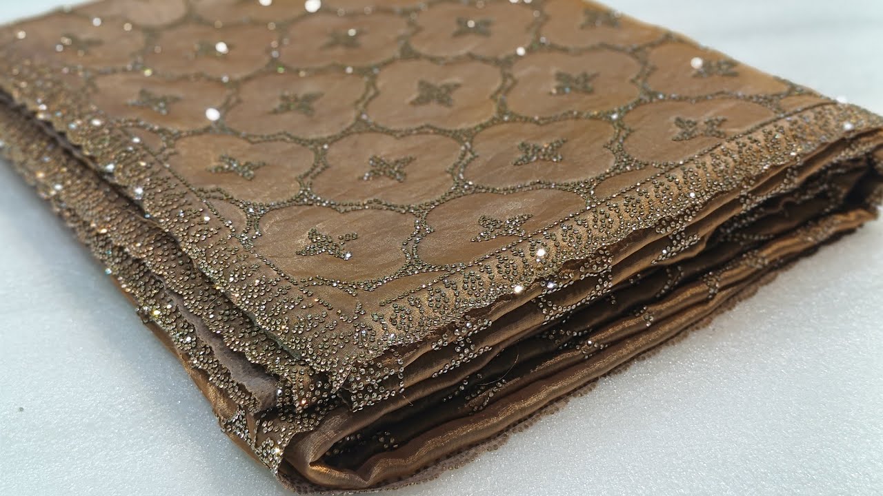 ANTIQUE ROSE GOLD DESIGNER SAREE IN STONE WORK
