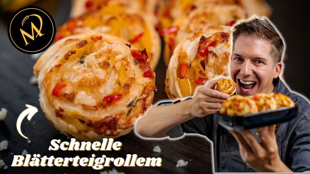 Schnelle Bl&auml;tterteigrollen - gef&uuml;llter Partysnack selbstgemacht - Bl&auml;tterteig Gem&uuml;se Schnecken