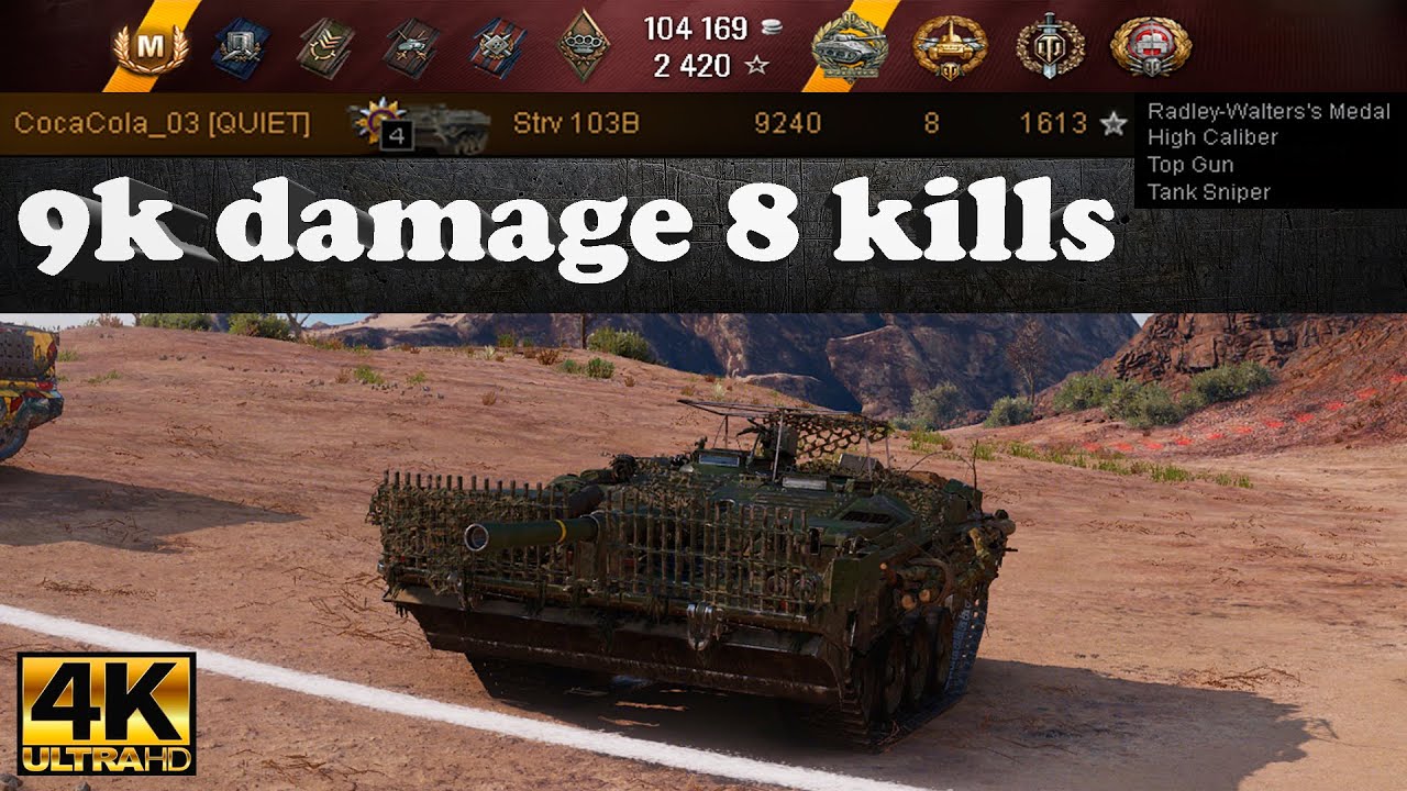 Strv 103B video in Ultra HD 4K🔝 9k damage 8 kills, 1613 exp, 2960 block🔝 World of Tanks ✔️