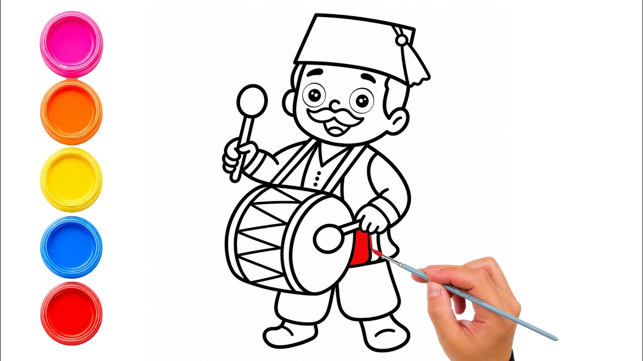 Drawing and Coloring a Cartoon Drummer | Fun Art Tutorial for Kids #5