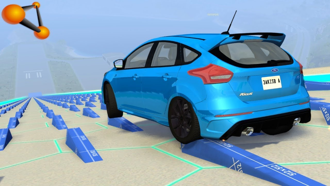 BeamNG.drive - At High Speed Down the Slope With Spikes