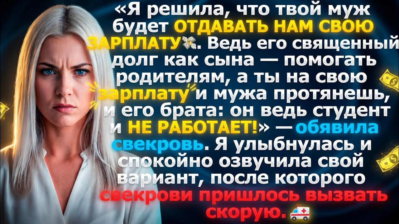 &laquo;Твой муж будет отдавать нам зарплату &mdash; его долг обеспечивать родителей!&raquo; &mdash; заявила свекровь.