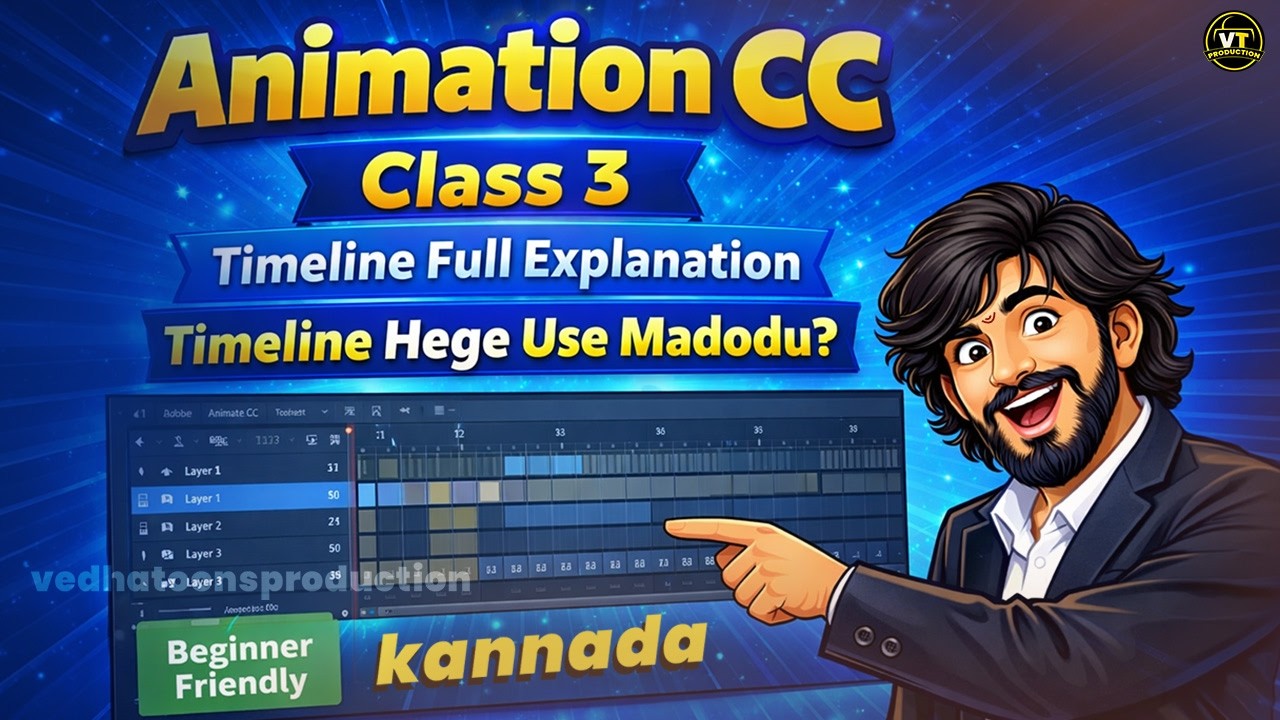 Adobe Animate Timeline Complete Tutorial in  ಕನ್ನಡ|Layers, Frames, Keyframes Explained for Beginners
