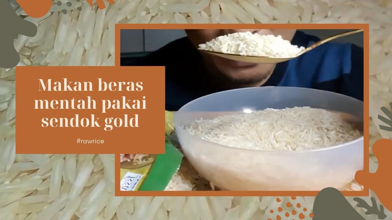 ASMR RAW RICE EATING || MAKAN BERAS MENTAH PAKAI SENDOK GOLD || MAS JAMBOL