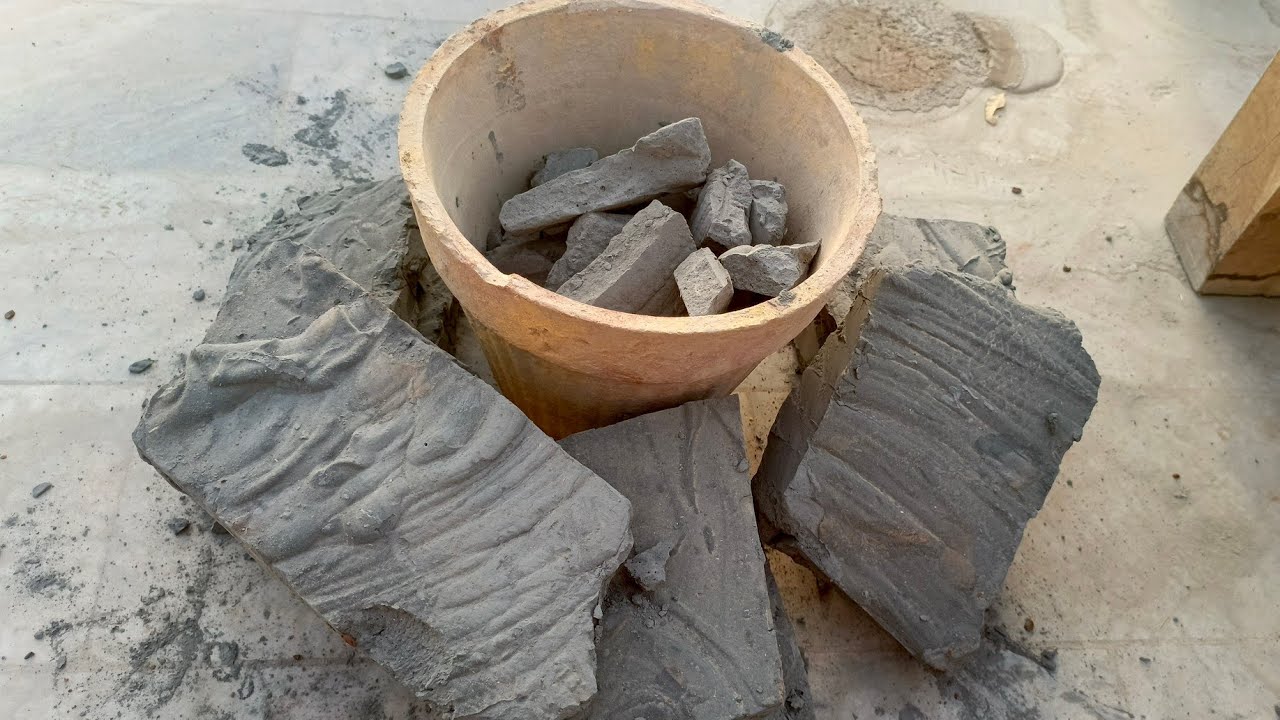 Asmr.cement dirt clay dry crumbling floor+clay pot crunchy snappy sound