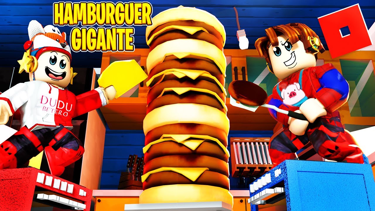 CRIAMOS O HAMBÚRGER GIGANTE EM FAMÍLIA NO ROBLOX | Cook Burgers