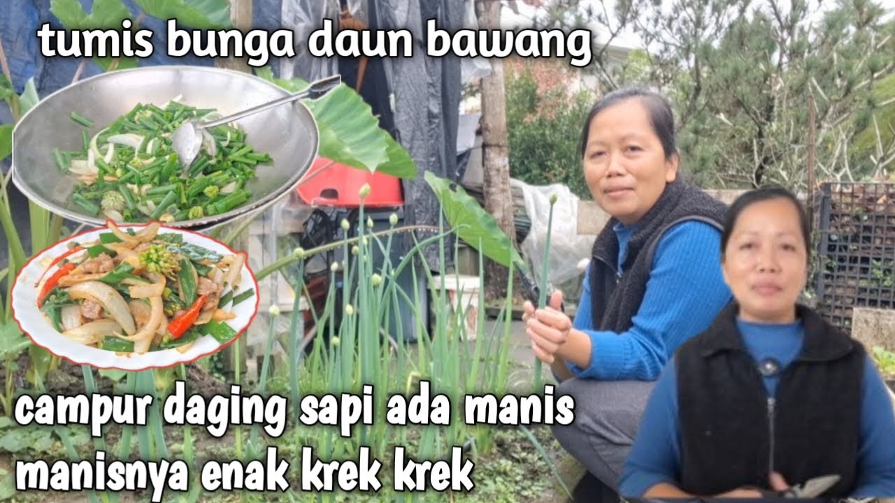 Krek krek⁉️tumis bunga daun bawang daging sapi//gurih enak ada  manis manisnya #tkwtaiwan 