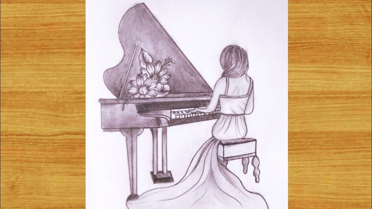 How to draw a girl playing piano | how to draw a girl playing piano easy | very easy drawing video