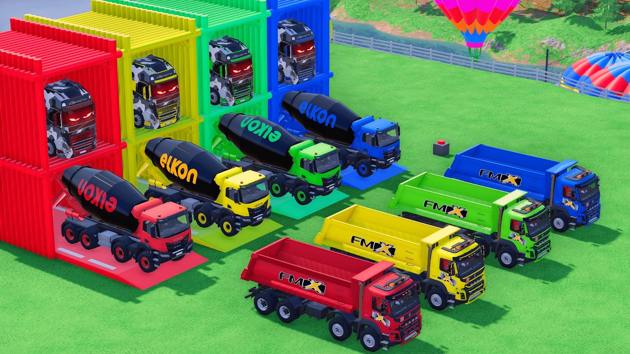 Garage with Colors - ALL MIXER TRUCK WITH DOUBLE FLATBED TRAILER TRUCK, VOLVO, MAN, IVECO, FS22