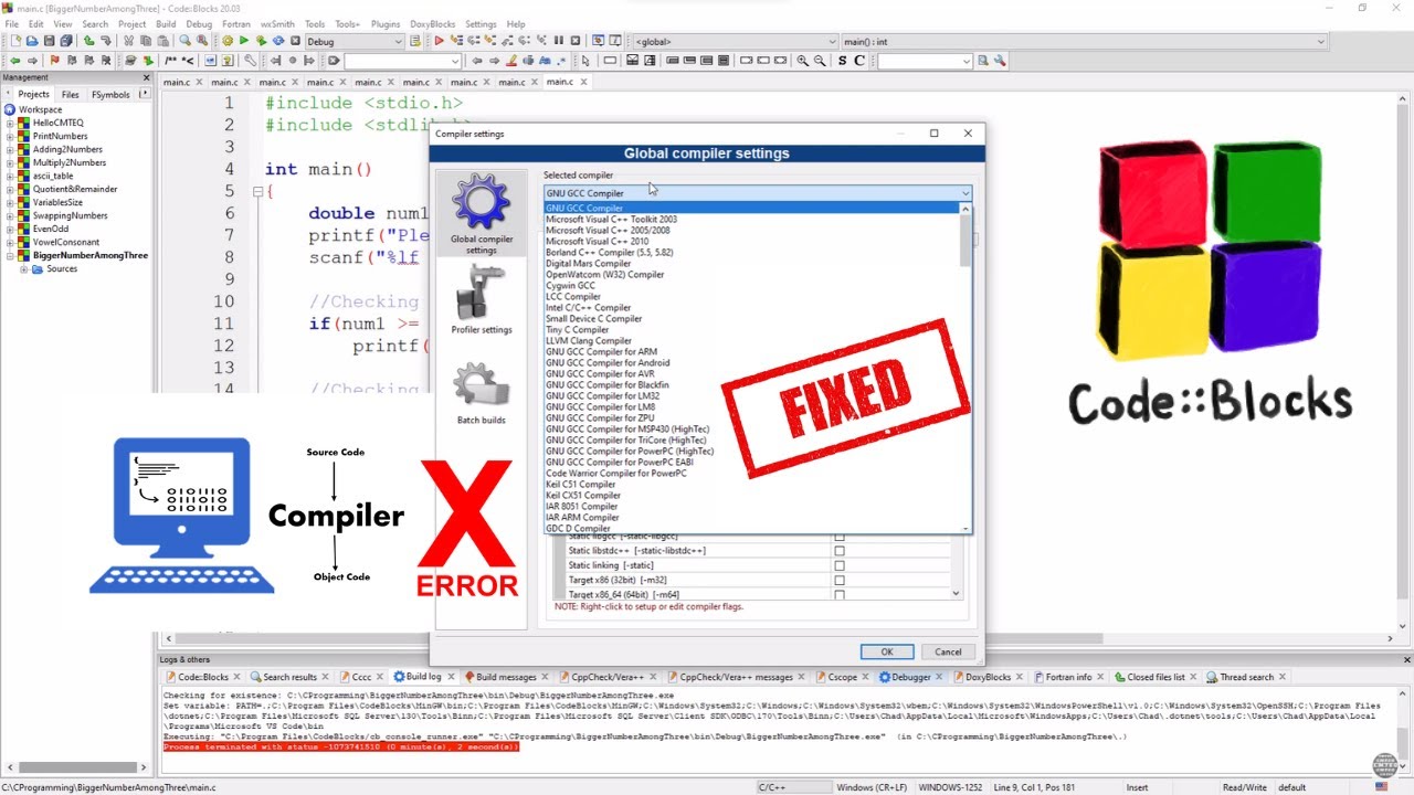 Исправление — блоки кода не могут найти компилятор GNU GCC