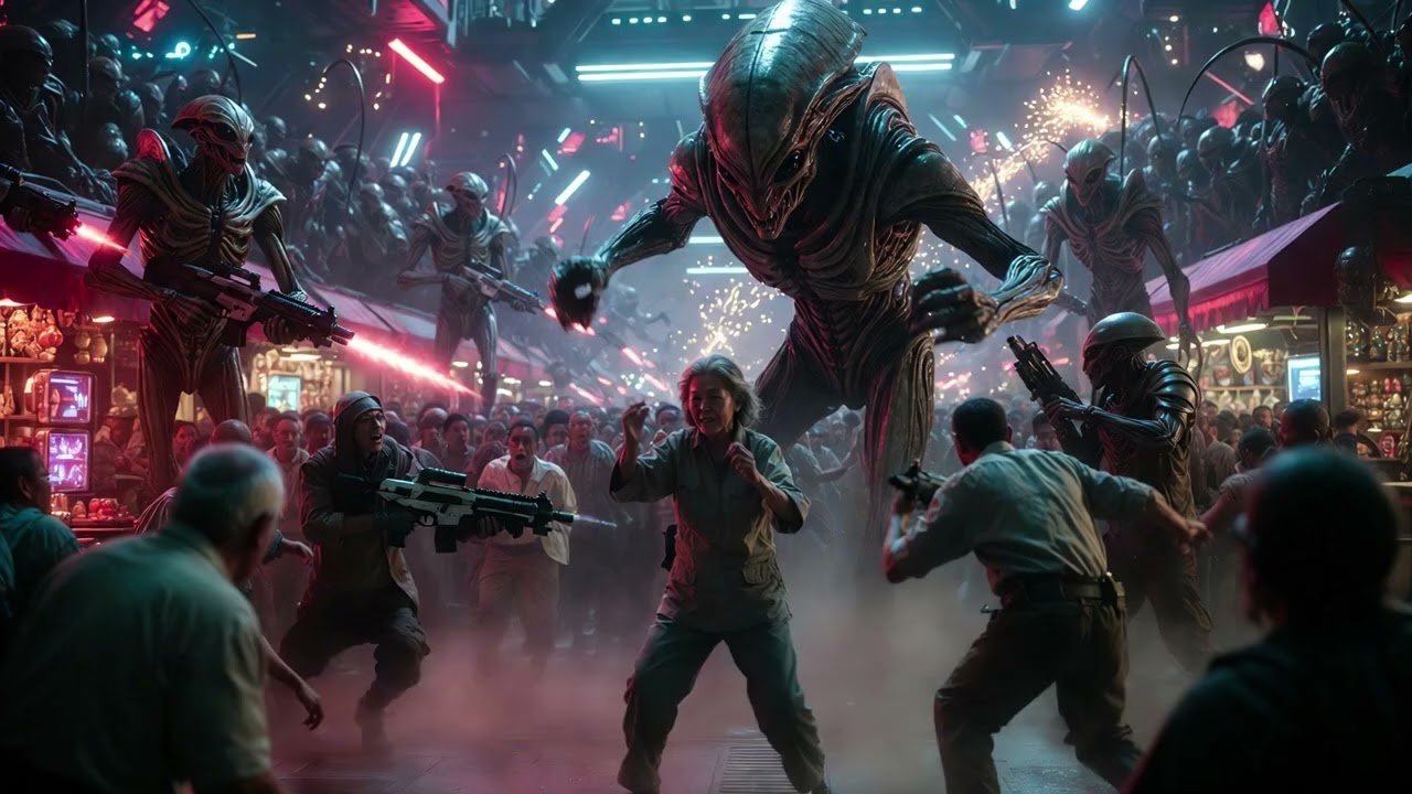 Alien Pirates Attacked a Space Market… Then 3 “Retired” Humans Destroyed Them in 10 Seconds