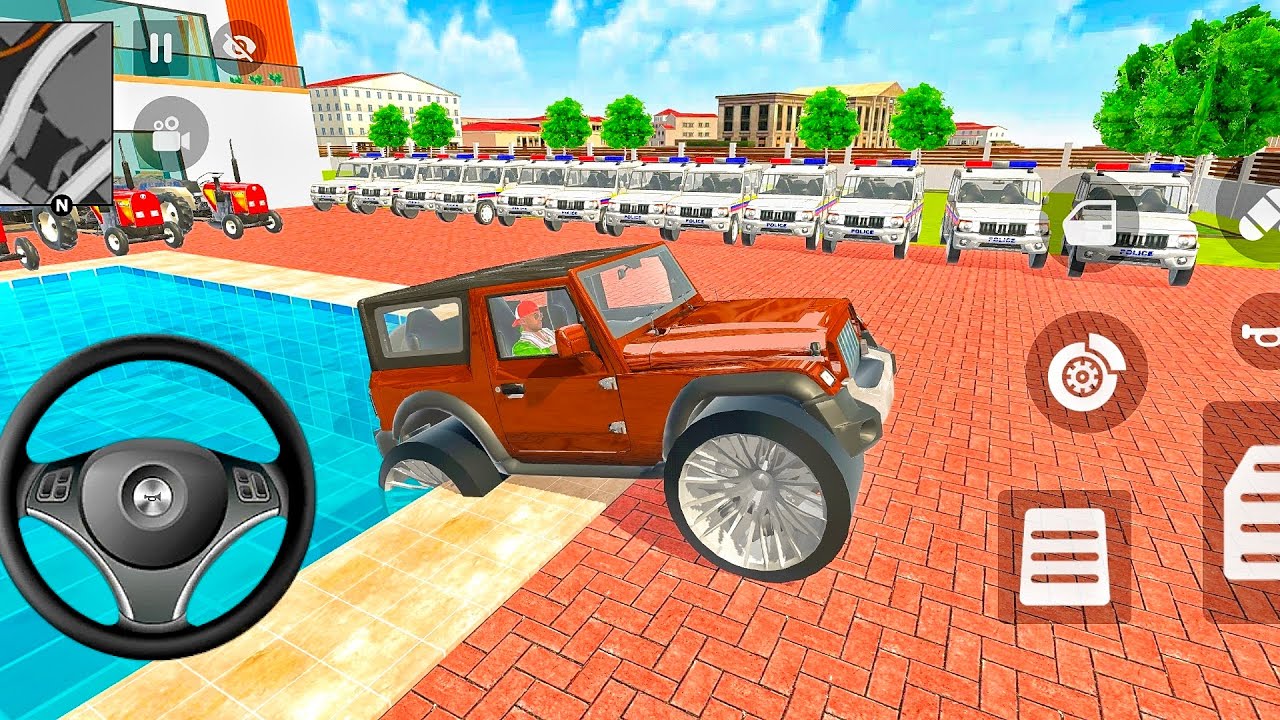 Car bike game*Franklin ordered an Indian Mahindra Thar and police car in the game 🎮With tractor 🚜 🚨