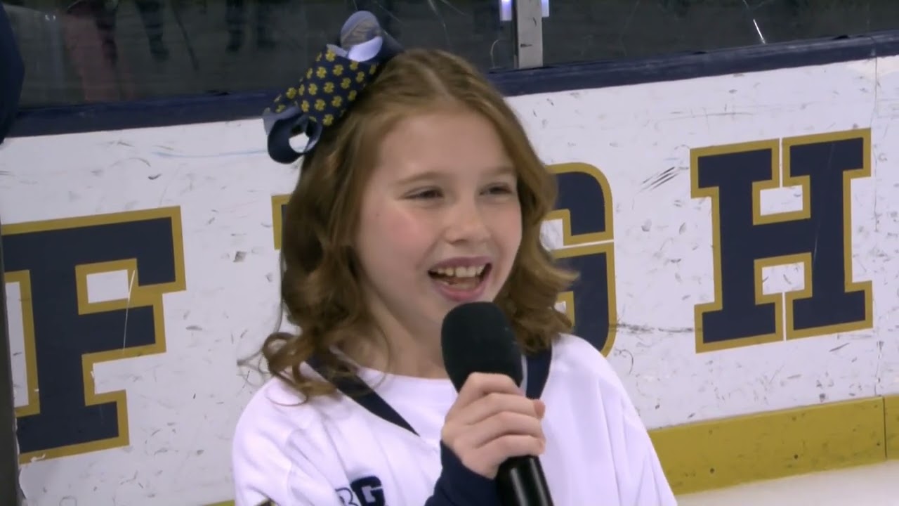 9-Year-Old Sophia sings the National Anthem for UNIVERSITY OF NOTRE DAME HOCKEY!