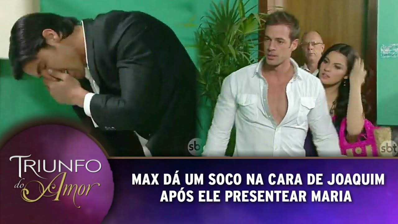 Triunfo do Amor - Max dá um soco em Joaquim após ele dar um buquê de flores para Maria Desamparada