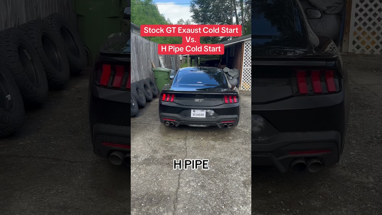 2025 STOCK GT EXAUST VS. H PIPE INSTALL COLD START. #mustang #automobile