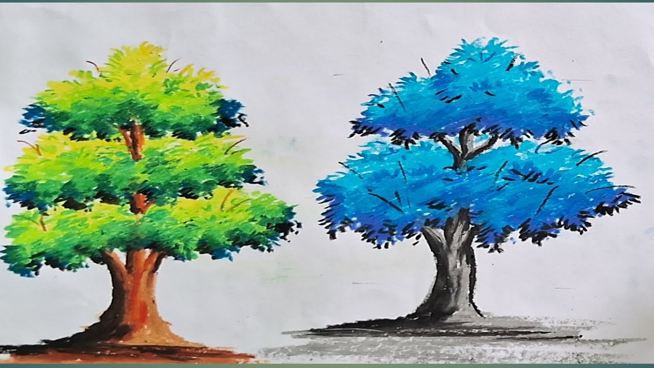 How To Draw Tree with Oilpastel Colour||For Beginners||