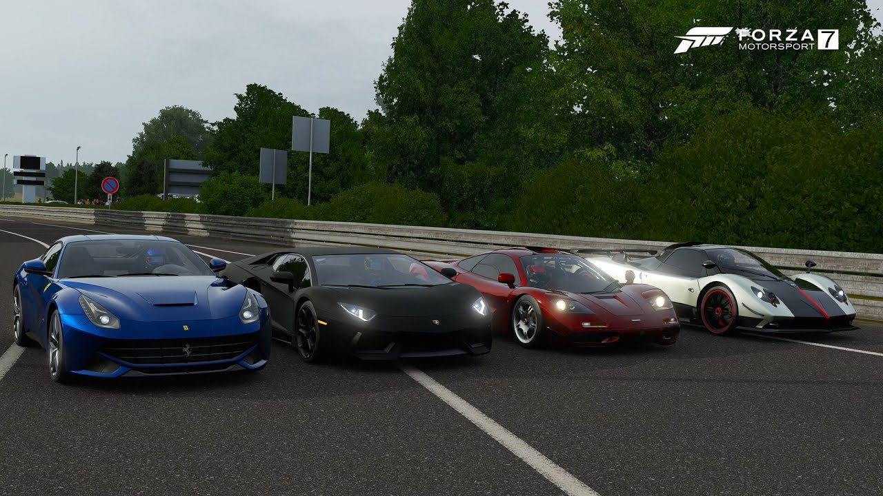 Forza 7 - V12 Twin-Turbo Race: Ferrari F12 vs Aventador vs McLaren F1 vs Pagani Zonda Cinque