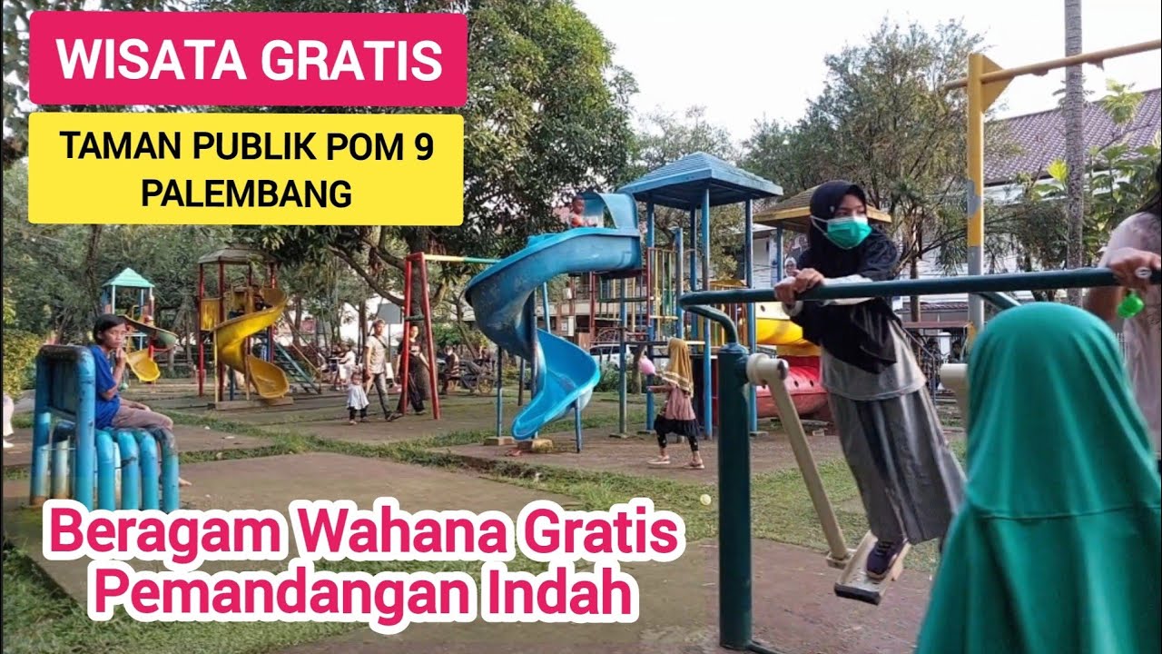 Wisata Palembang Gratis Taman Publik POM IX | Wahana Anak, Alat Olahraga Dan Lain-Lain