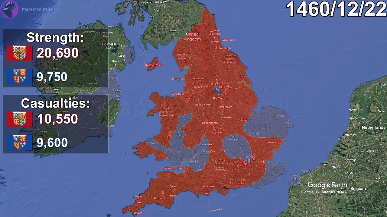 The Wars of the Roses in 1 minute using Google Earth