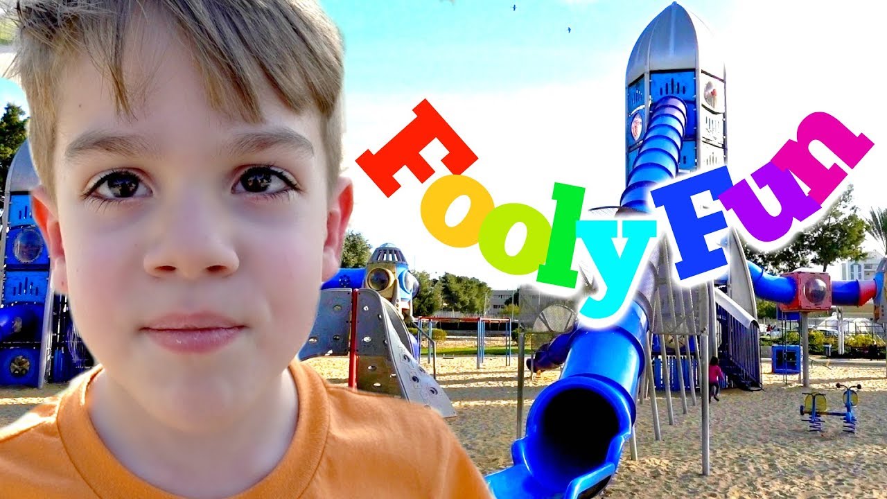 HUGE SPACE SHIP SLIDE - Playing at the Park on the Kids Playground - Making a Friend