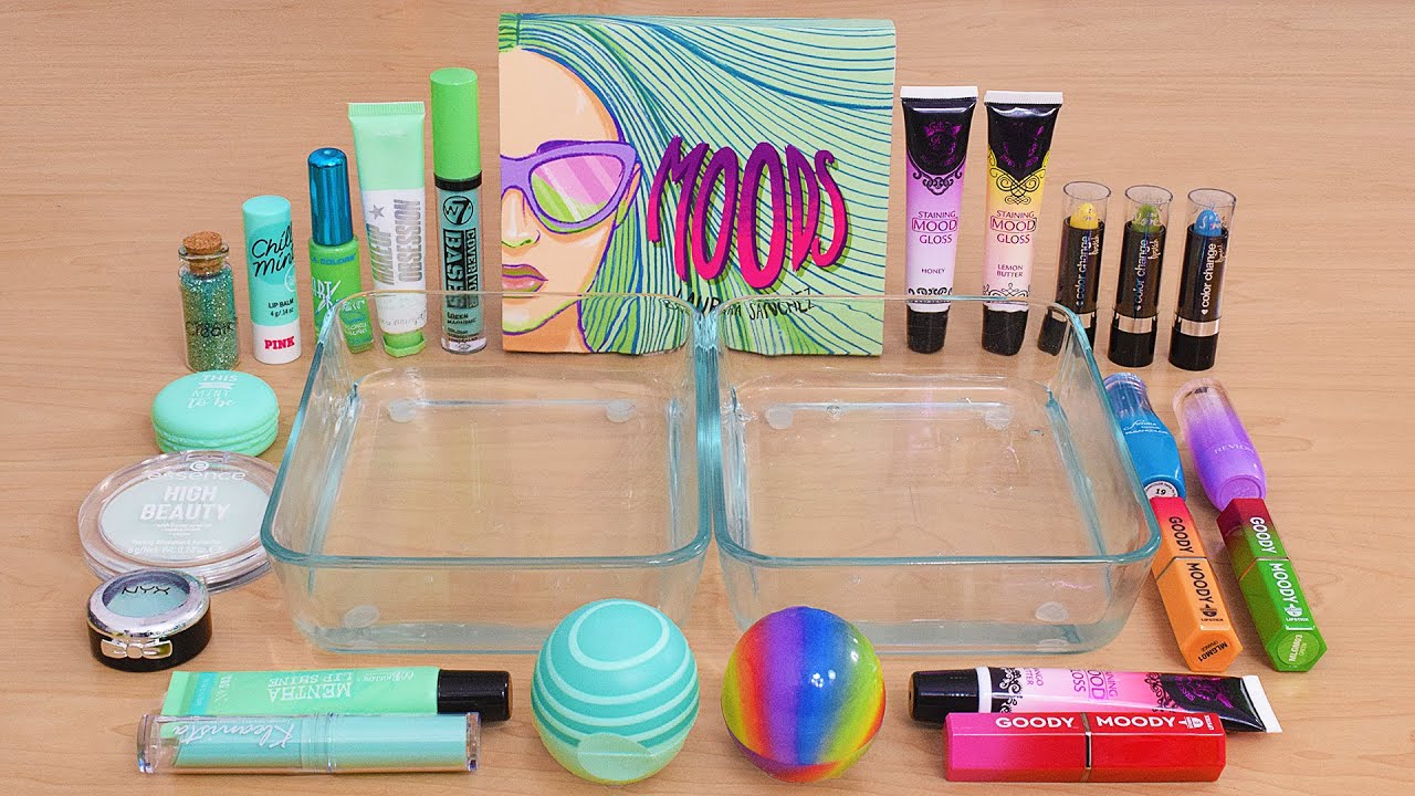 Color Changing Rainbow Mood vs Mint - Mixing Makeup Eyeshadow Into Slime ASMR