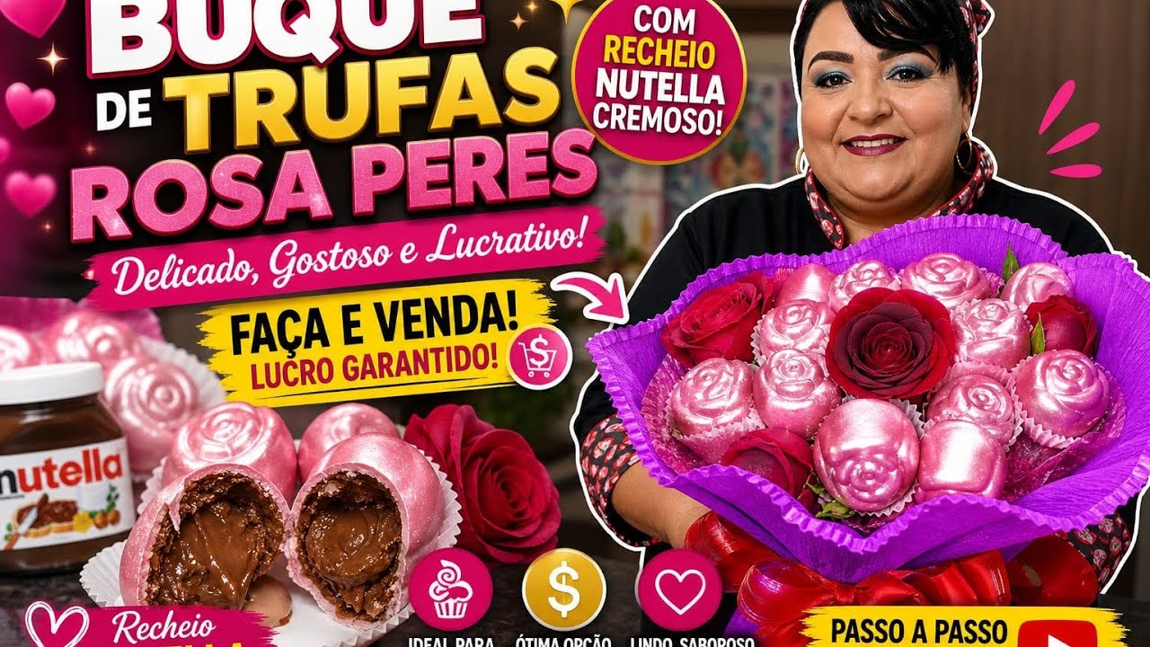 Buquê de trufas rosa Peres com recheio Nutella cremoso faça venda dias das mães e dias namorados