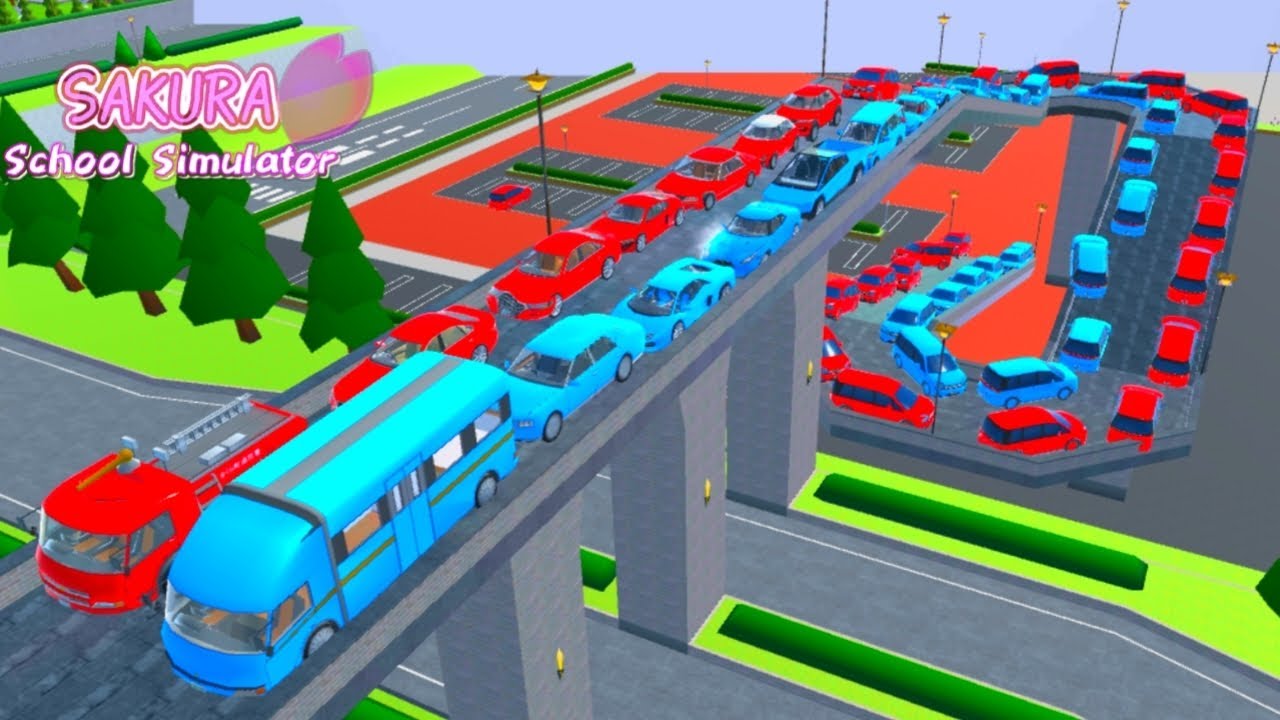 ALL RED ❤️ & SKYBLUE 💙 CARS COLLECTION AT BEAUTIFUL FLYOVER NEAR U-MART 😱 | Sakura School Simulator🚘