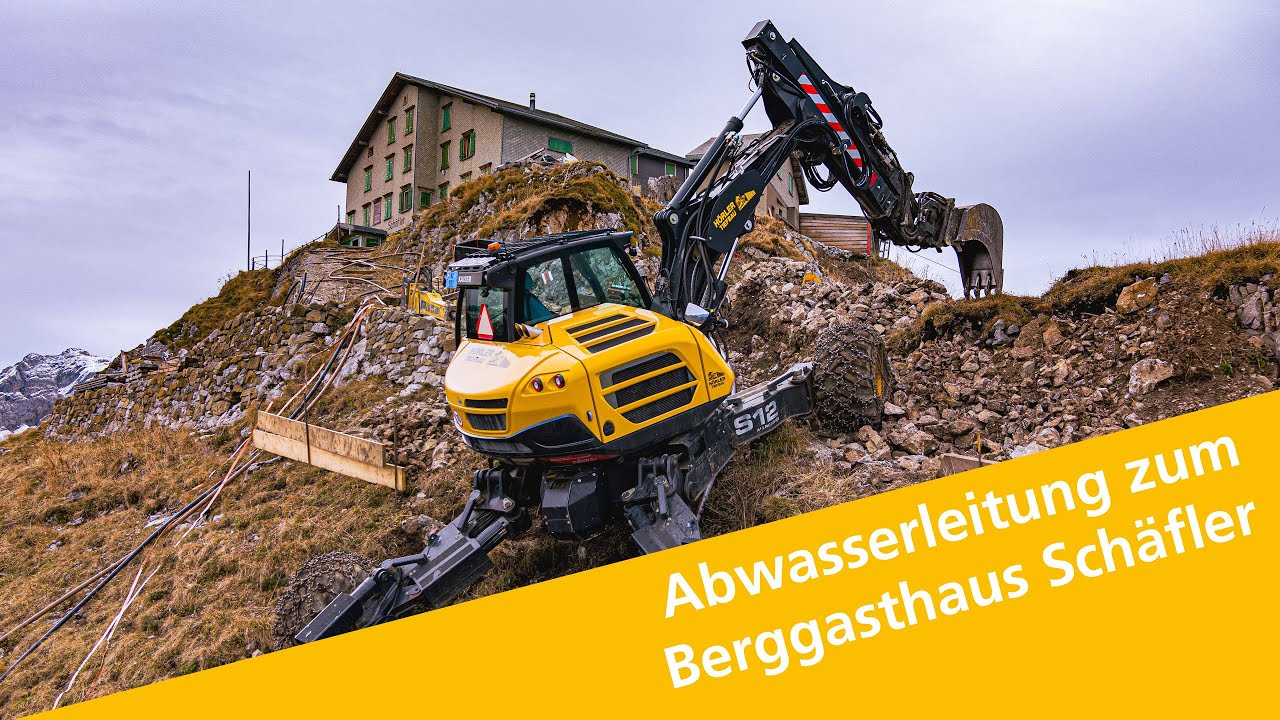 Hörler Tiefbau - Einsatz Schreitbagger im Alpstein für Werkleitungen zum Berggasthaus Schäfler