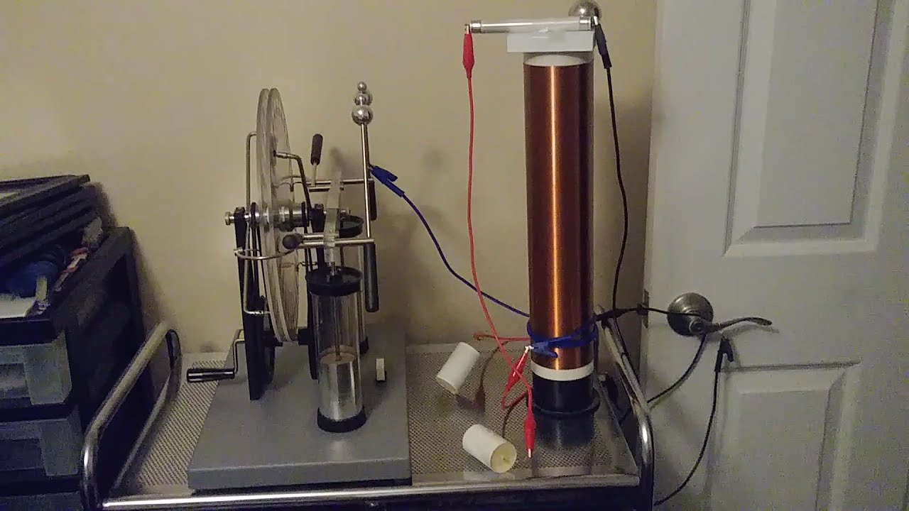 Wimshurst Machine running Tesla Coil/ Exciter.