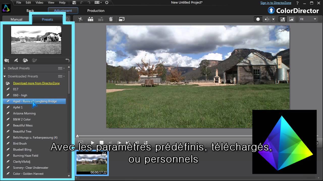 PowerDirector 12 - Couleurs pr&eacute;r&eacute;gl&eacute;es & Lien dynamique