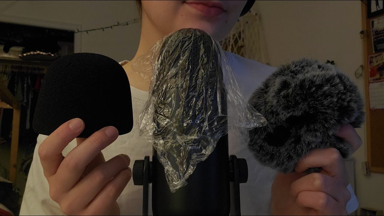 ASMR ☆ plastic wrap on the mic🤍 (with and without mic covers)
