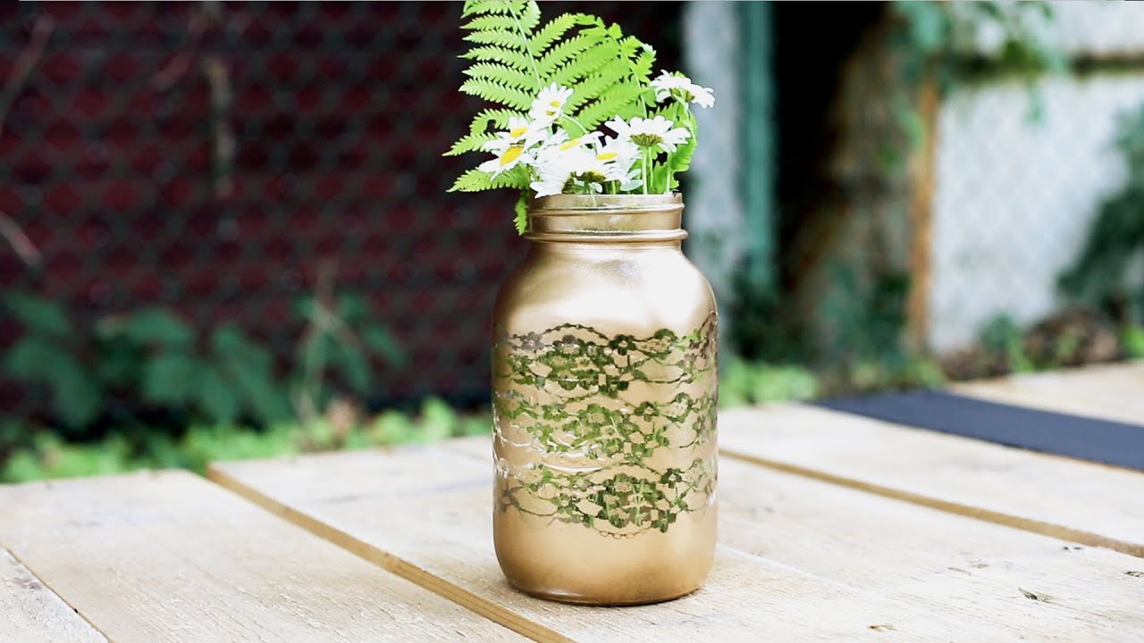 DIY LACE MASON JAR VASE