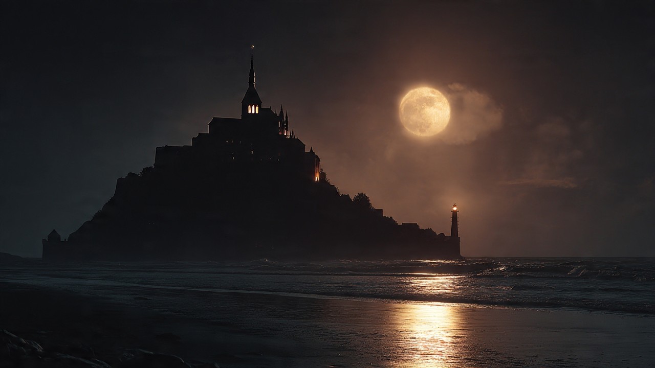 Moonlit Castle by the Sea | Dark Ocean Waves Ambience for Night Reading & Relaxation